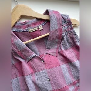 Anthropologie | Holding Horses Pink Purple Plaid Metallic Button-Up Tank Top